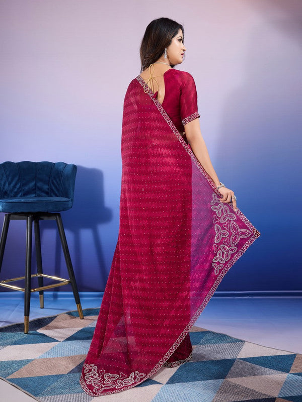 Amazing Maroon Color Chiffon Fabric Designer Saree