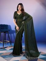 Amazing Green Color Chiffon Fabric Designer Saree