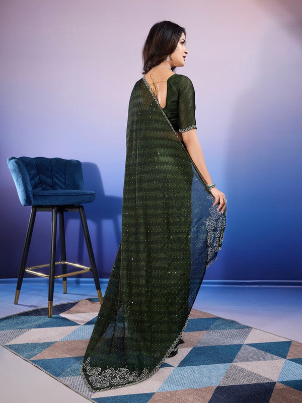 Amazing Green Color Chiffon Fabric Designer Saree