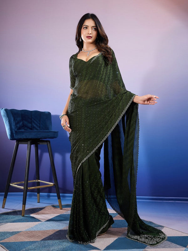 Amazing Green Color Chiffon Fabric Designer Saree
