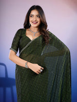 Amazing Green Color Chiffon Fabric Designer Saree
