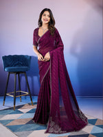Amazing Voilet Color Chiffon Fabric Designer Saree