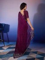 Amazing Voilet Color Chiffon Fabric Designer Saree