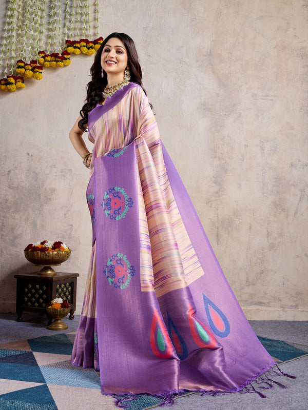 Amazing Purple Color Banarasi Fabric Casual Saree