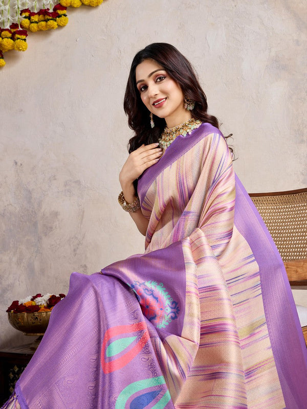 Amazing Purple Color Banarasi Fabric Casual Saree