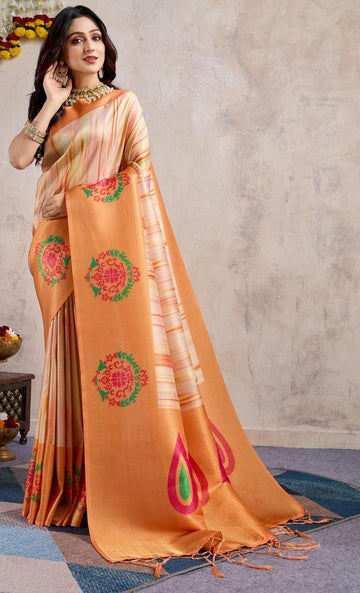 Amazing Orange Color Banarasi Fabric Casual Saree