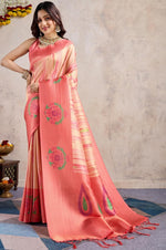 Amazing Peach Color Banarasi Fabric Casual Saree