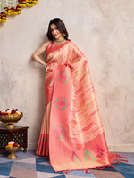 Amazing Peach Color Banarasi Fabric Casual Saree
