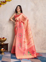 Amazing Peach Color Banarasi Fabric Casual Saree