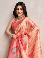 Amazing Peach Color Banarasi Fabric Casual Saree