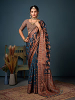 Lovely Teal Color Organza Fabric Partywear Saree