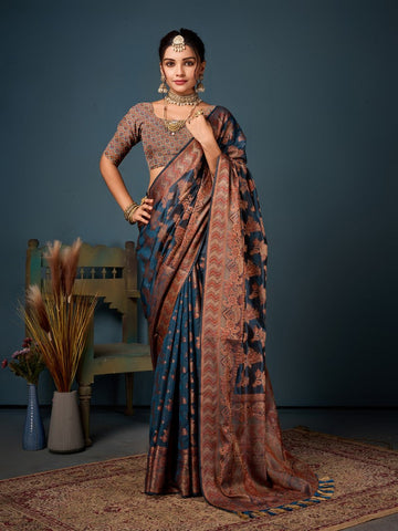 Lovely Teal Color Organza Fabric Partywear Saree