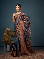 Lovely Teal Color Organza Fabric Partywear Saree