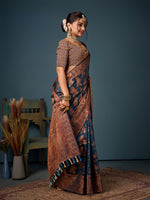 Lovely Teal Color Organza Fabric Partywear Saree