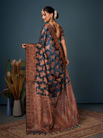 Lovely Teal Color Organza Fabric Partywear Saree