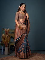 Lovely Teal Color Organza Fabric Partywear Saree