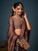 Lovely Teal Color Organza Fabric Partywear Saree