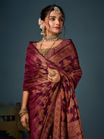 Lovely Wine Color Organza Fabric Partywear Saree