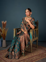 Lovely Teal Color Organza Fabric Partywear Saree