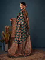 Lovely Teal Color Organza Fabric Partywear Saree