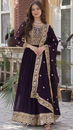 Amazing Voilet Color Blooming Fabric Gown