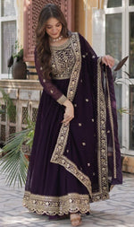 Amazing Voilet Color Blooming Fabric Gown