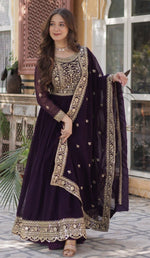 Amazing Voilet Color Blooming Fabric Gown