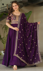 Beautiful Purple Color Vichitra Fabric Gown