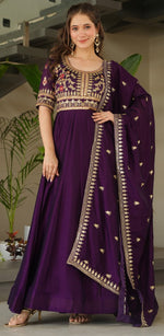 Beautiful Purple Color Vichitra Fabric Gown