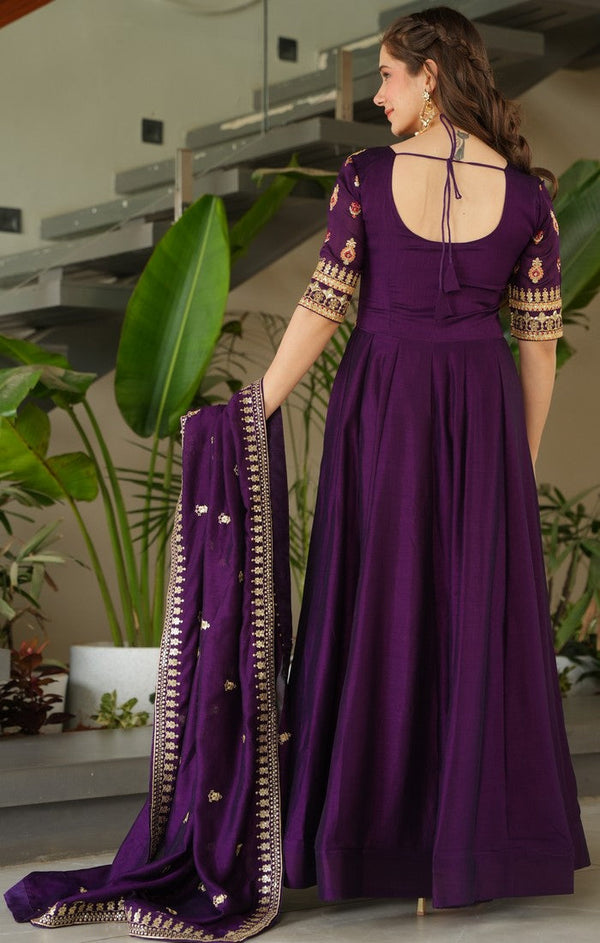 Beautiful Purple Color Vichitra Fabric Gown