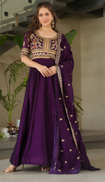 Beautiful Purple Color Vichitra Fabric Gown