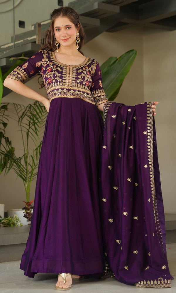 Beautiful Purple Color Vichitra Fabric Gown