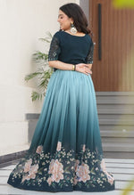 Grand Teal Color Blooming Fabric Gown