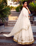 Divine Cream Color Glossy Fabric Party Wear Lehenga