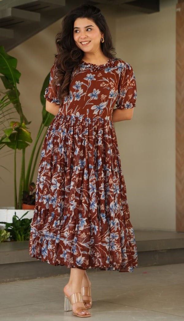 Amazing Brown Color Georgette Fabric Gown