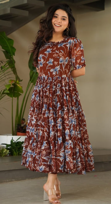 Amazing Brown Color Georgette Fabric Gown