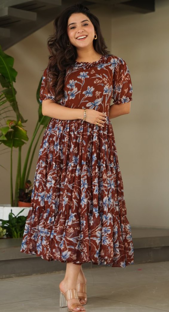 Amazing Brown Color Georgette Fabric Gown