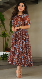 Amazing Brown Color Georgette Fabric Gown