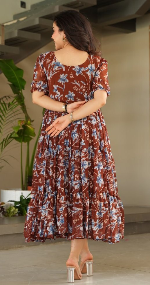 Amazing Brown Color Georgette Fabric Gown