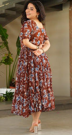 Amazing Brown Color Georgette Fabric Gown