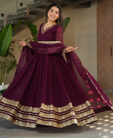 Amazing Wine Color Blooming Fabric Gown