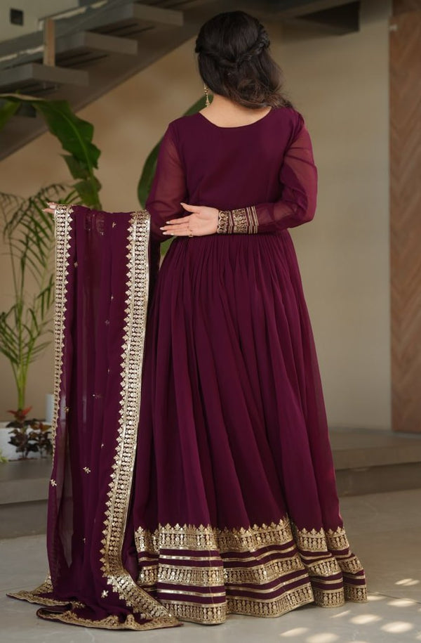 Amazing Wine Color Blooming Fabric Gown