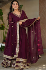 Amazing Wine Color Blooming Fabric Gown