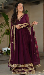 Amazing Wine Color Blooming Fabric Gown