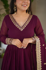 Amazing Wine Color Blooming Fabric Gown