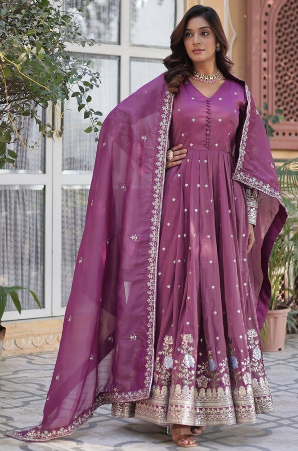 Amazing Purple Color Viscose Fabric Gown