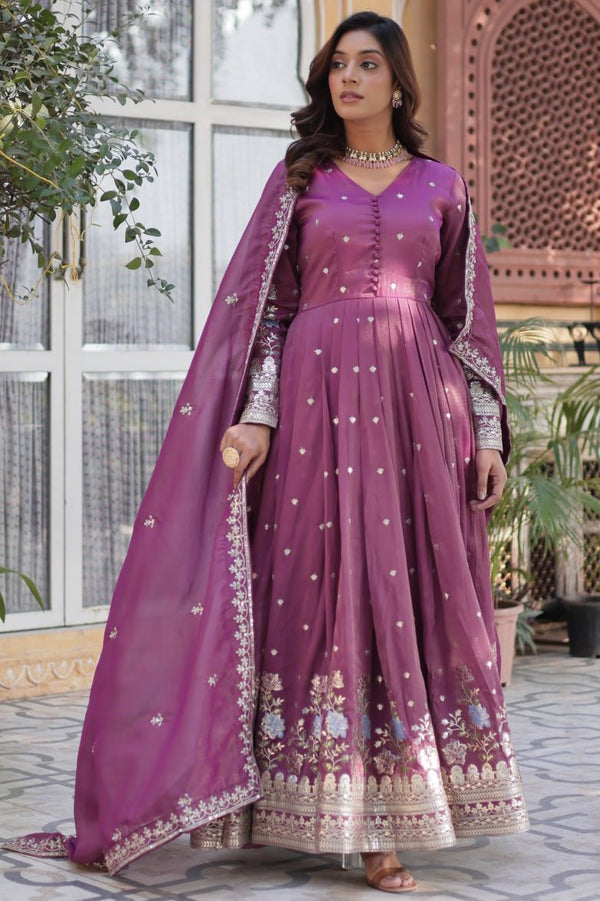 Amazing Purple Color Viscose Fabric Gown