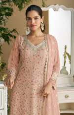 Tasteful Peach Color Georgette Fabric Plazzo Suit