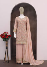 Tasteful Peach Color Georgette Fabric Plazzo Suit
