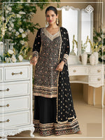 Tasteful Black Color Georgette Fabric Plazzo Suit